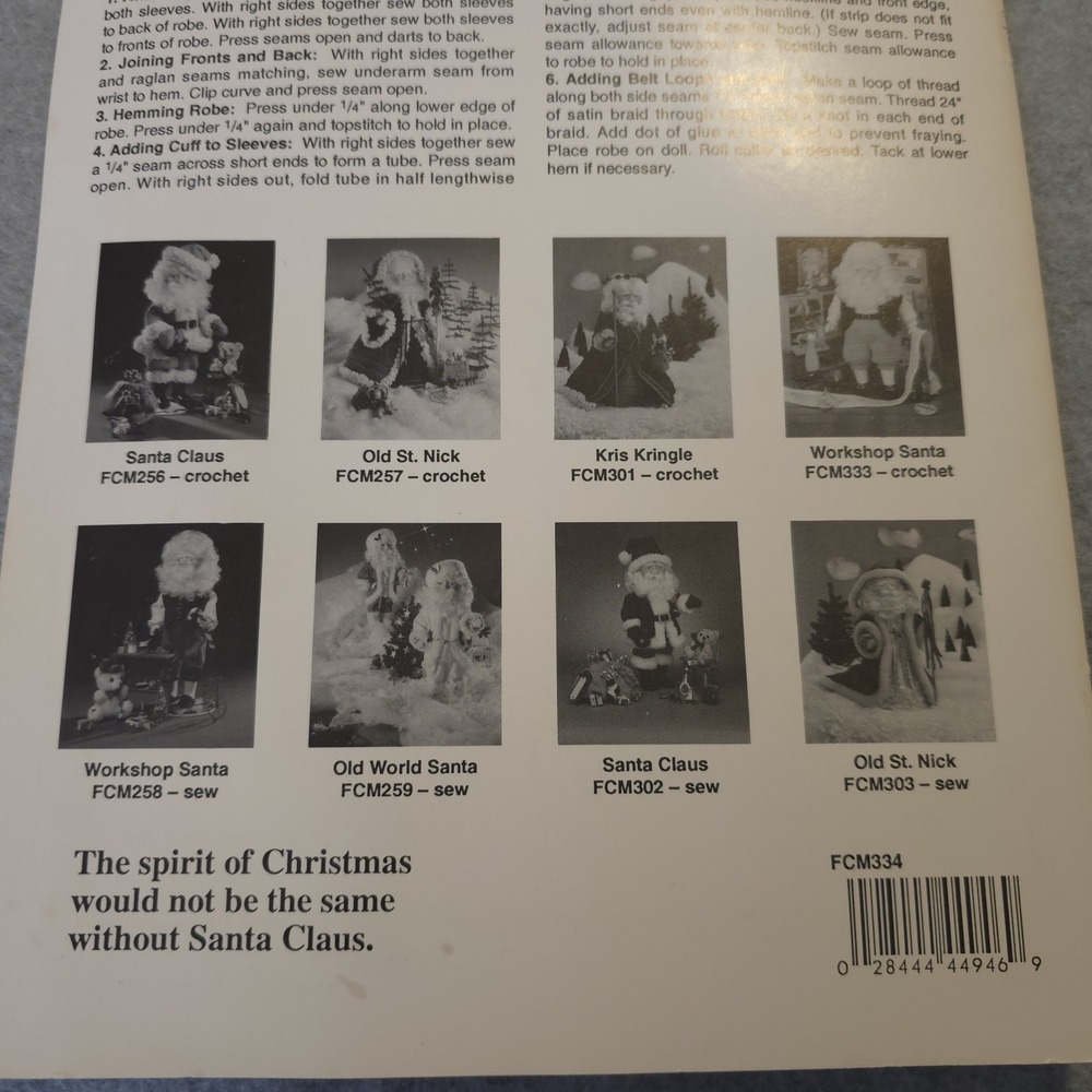 Fibre-Craft Nightshirt Santa Sewing Pattern FCM334 Fits 14" Santa Doll Uncut - Picture 11 of 12